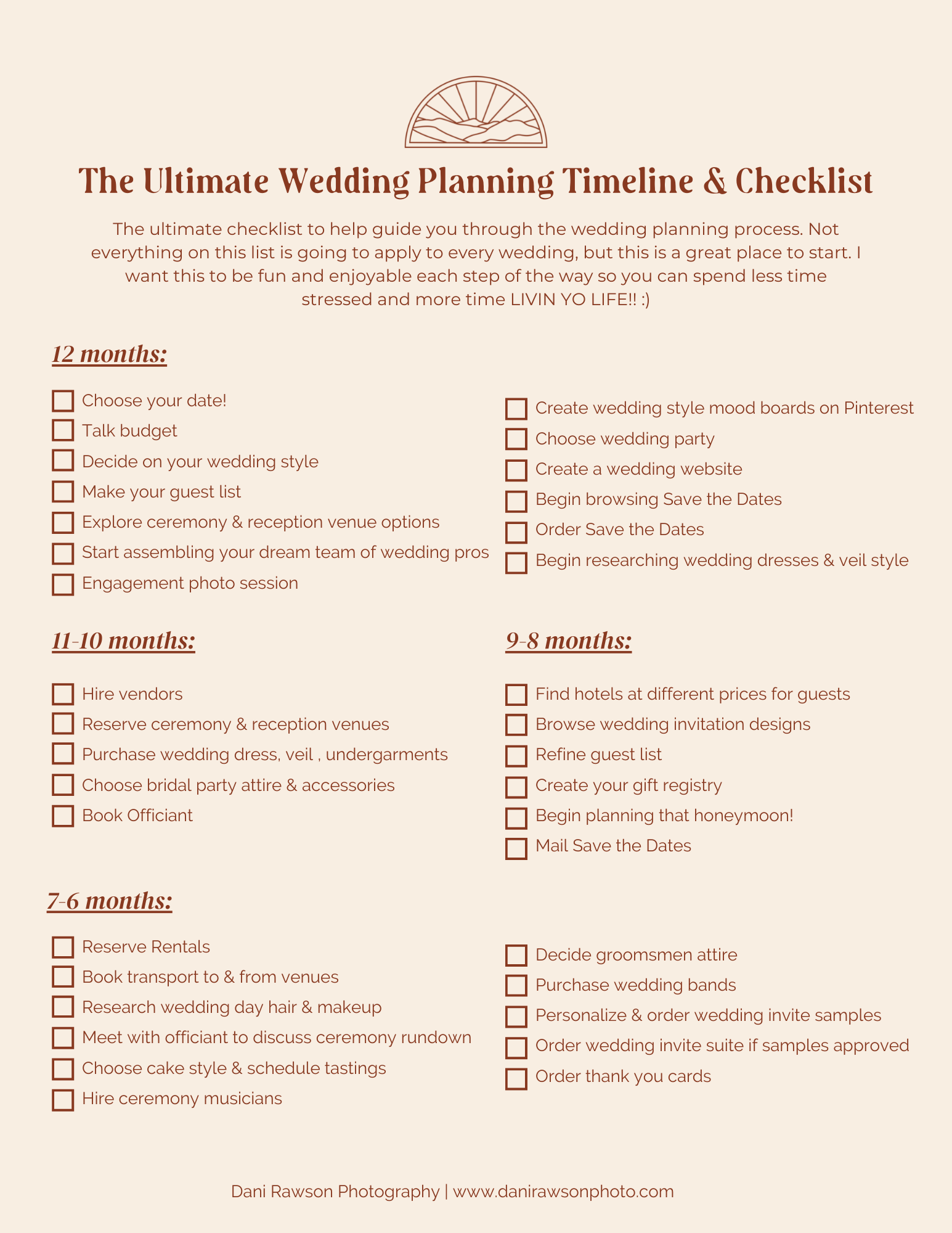 Ultimate Wedding Planning Checklist & Timeline - danirawsonphoto.com