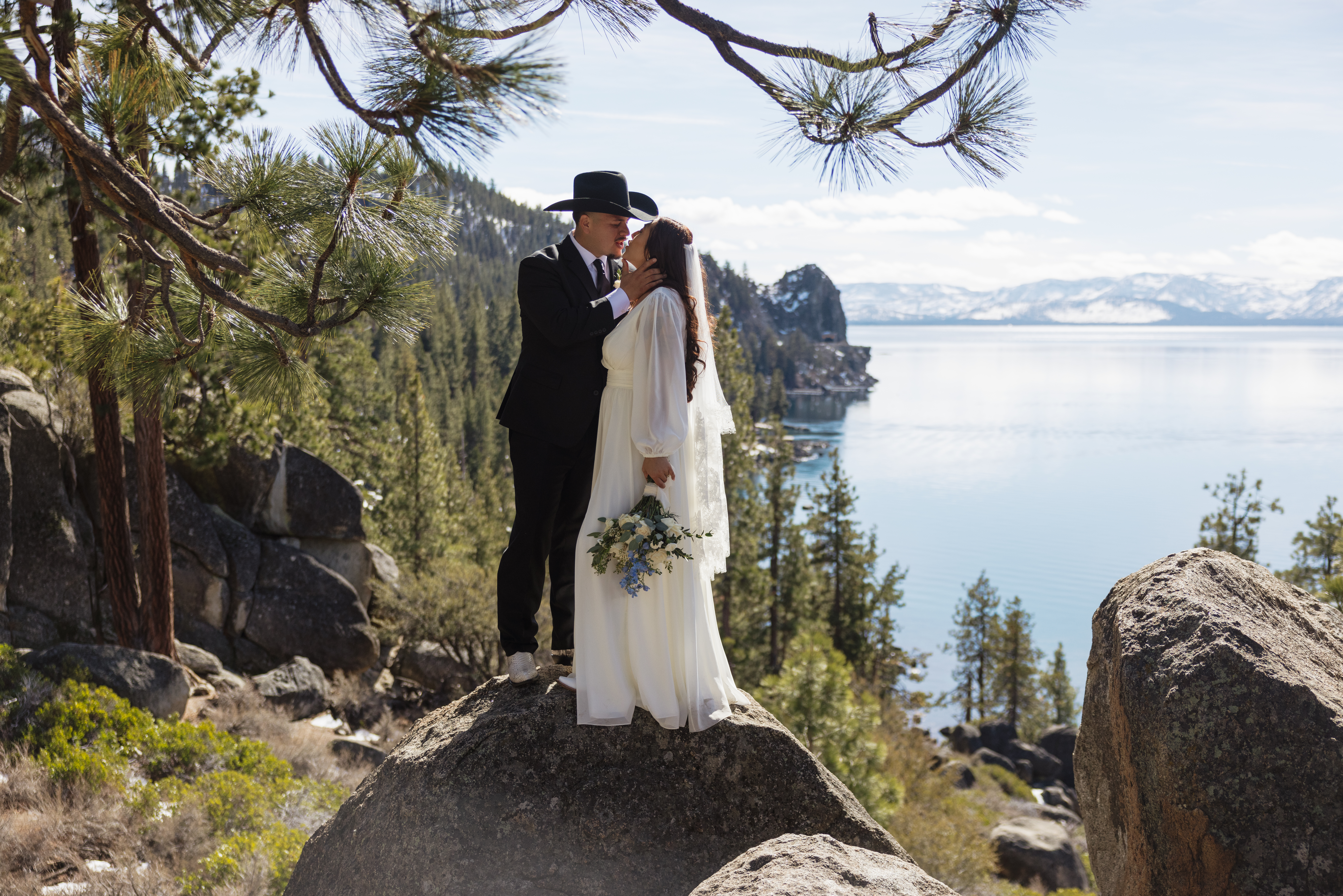 How far in advance should you book a wedding photographer? Photo at Cave Rock, South Lake Tahoe California