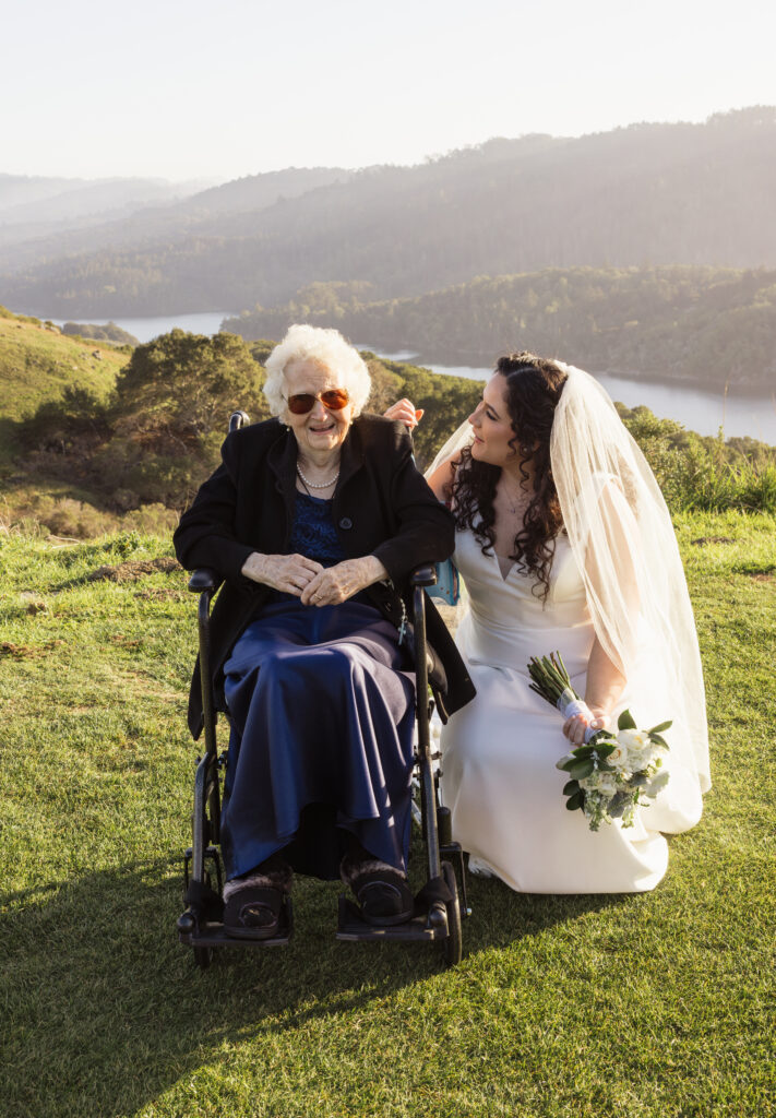 A bride and her grandma pose for a portrait during the brides wedding at Crystal Springs Golf Course in Burlingame CA
